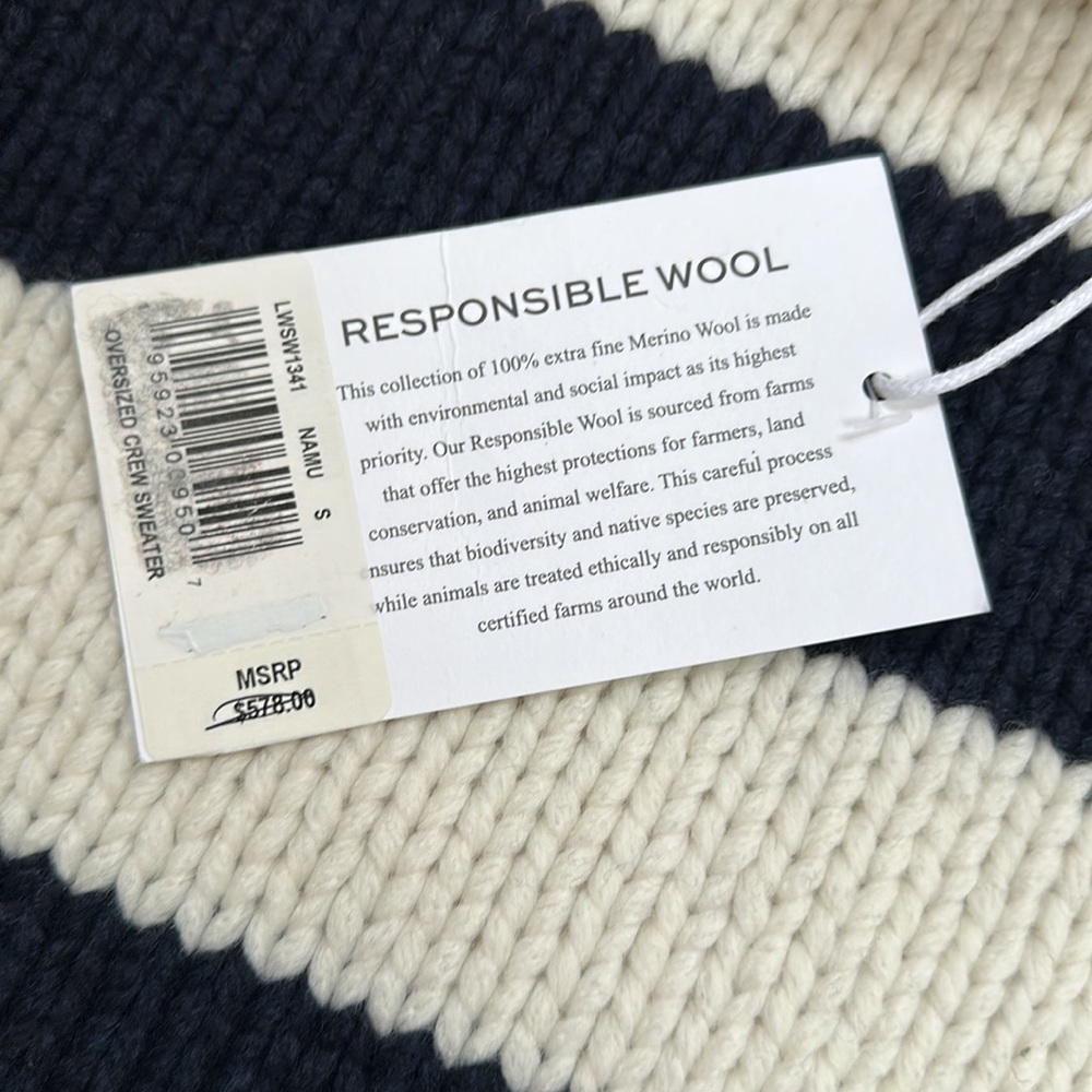 NWT Frame Women's Oversized Navy and Cream Striped Merino Wool Jumper sz S - Picture 7 of 7